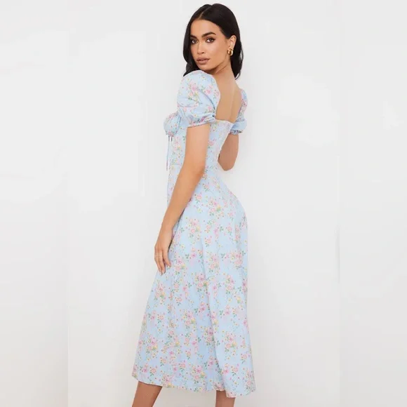 House of CB Tallulah Blue Vintage Floral Puff Sleeve Midi Dress - Picture 8 of 13